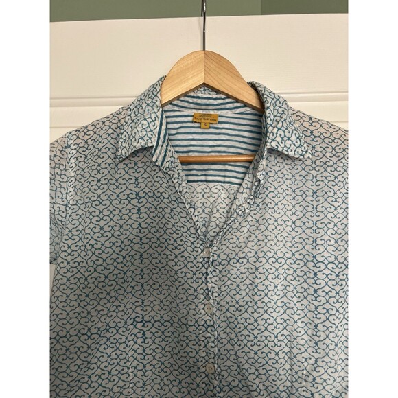 Roberta Roller Rabbit Women’s Blouse Size Small Sheer Blue White Boho - Picture 2 of 9